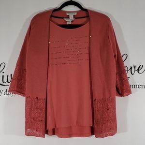 Coral 2 piece shirt and knit cardigan- 319